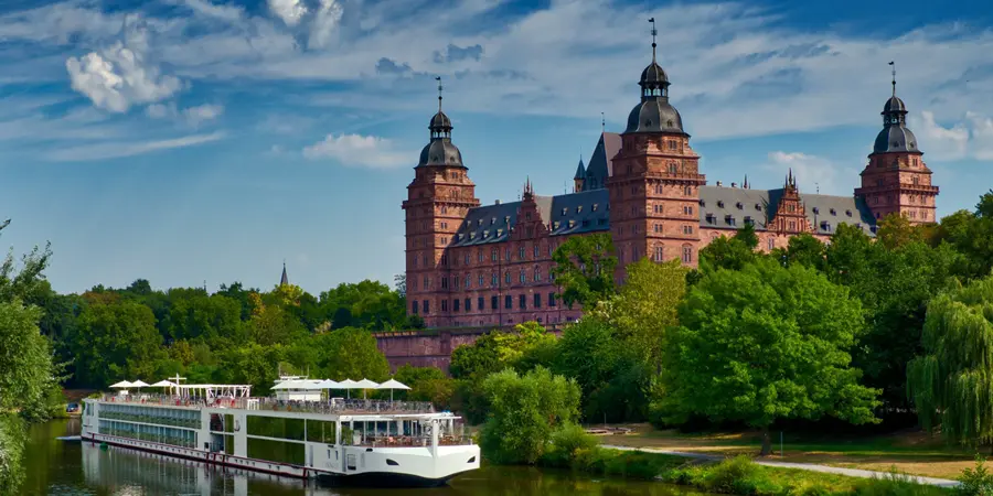 A Viking Longship cruises downriver